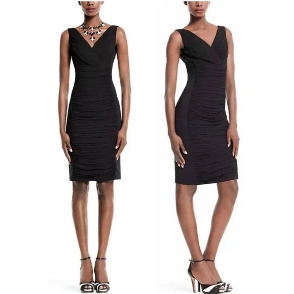 WHITE HOUSE BLACK MARKET RUCHED BODYCON  Black Sleeveless Dress. Size 8 . New